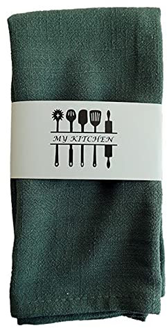 SWECOMZE 6er Pack Leinenservietten, 100% Baumwolle und Leinen Servietten Stoff, 40 cm x 40 cm Stoffservietten für Feiern Home Küche Esstisch Tischdekoration Abendessen Cafe Restaurant (Dunkelgrün)