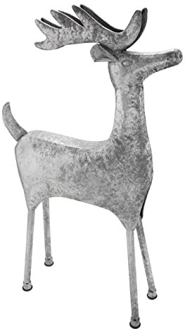 Gehlmann großer dekorativer Deko-Hirsch Metall Silber-weiß oder Messing-weiß antikfinish als stilisierte Dekofigur (Silber-weiß antik Finish)