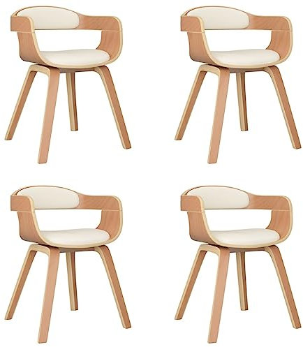 vidaXL Esszimmerstühle 4 STK., Esszimmerstuhl mit Armlehnen, Küchenstuhl Essstuhl Holzbeine, Stuhl Sessel für Esszimmer Küche, Creme Bugholz Kunstleder