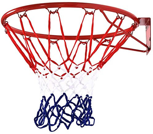 BAKAJI Panier Panier de Basket-Ball réglementaire Mural Panneau Anneau en métal avec Filet en Nylon diamètre 45 cm extérieur Jardin kit de Montage Inclus Jeu Sport