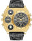 JewelryWe Herren Armbanduhr Analog Quarz Kompass Thermometer Zwei Zeitzonen Sport Uhr mit Leder Armband und großem Schwarz Digital Zifferblatt, Gold Gehäuse