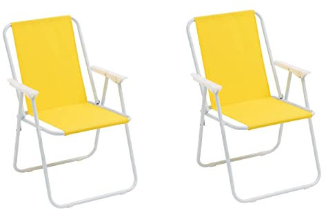 Baroni Home Klappstuhl für Meer, Strand oder Camping, Faltstuhl aus Leinwand, Outdoor-Stuhl mit bunten Armlehnen, Gelb, 52x44x76 cm (2 Stücke)