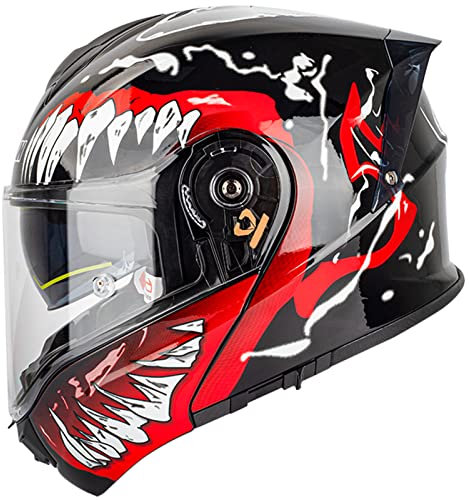 Vollgesichts-Motorradhelm für Erwachsene für Männer und Frauen DOT/ECE-zugelassener modularer Motorradhelm zum Hochklappen mit Doppelvisier, geeignet für alle Jahreszeiten,Venom,4XL