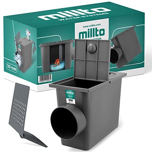 Millto™ Pozzetto per Pluviale 110 mm | Scarico Laterale Filtro per Tubo di Acqua Piovana Scatola Grondaia Cassetta Pioggia Polipropilene