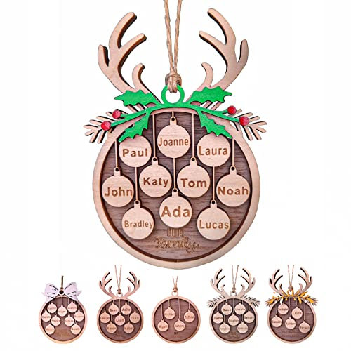 Personalisierte Weihnachtsschmuck mit 1 bis 10 Namen graviert, handgefertigt 2024 Familiennamen/Initialen, Weihnachtsbaumschmuck, Geschenk, handgefertigte Weihnachtsname, Holzdekorationen 2025,