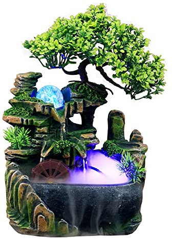 Xshelley Indoor Tabletop Fountains , Rockery, Water,fisherman, Plants, Desktop Fountain, atomizing humidifier Fountain, Home Office Desktop Decorations, Automatic Pump with Power Switch