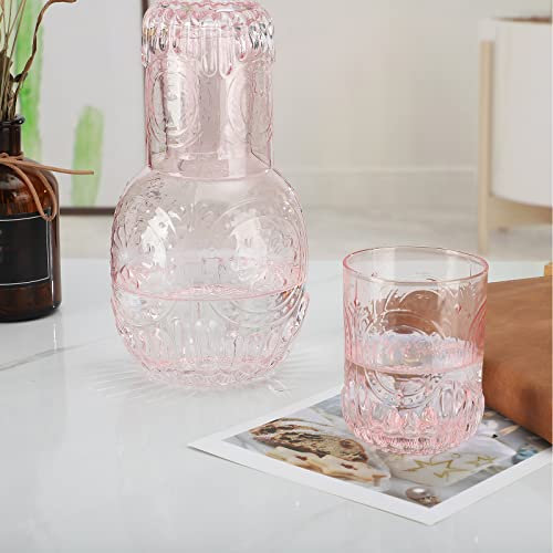 Flueyer Carafe à eau de chevet et verre - Carafe à eau vintage avec tasse en verre pour table de nuit - Pichet à eau en verre pour bain de bouche - Carafe à décanter pour salle de bain et salon