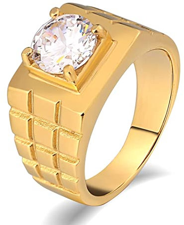 Whoiy Ring Bergkristall, Vintage Ringe 10mm Edelstahl Punk Ringe Männer Scheckrunde Ringgröße 60 (19.1) Gravierbar