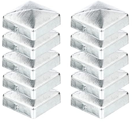 siwitec Set of 10 Post Caps for Wooden Posts, 70 x 70 mm, Flat/Pyramid, Fence Cap Made of Hot-Dip Galvanised Steel, Cover Cap for Fence Posts, Post Cover
