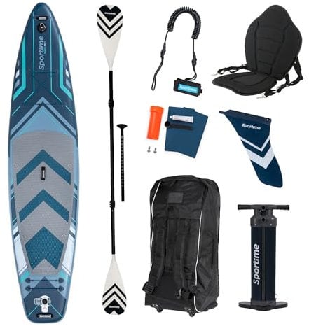 Sportime SUP Board Seegleiter Pro Kajak-/Hybrid-Set | Gladiator-SUP-Board Serie | inkl. Kayak-Sitz, Rollen-Rucksack, Hybrid-Paddel | Kickboard, Gepäcknetze, GoPro Halterung | In 6 Größen