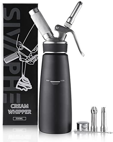 Sivaphe Dispenser professionale per panna montata, in acciaio inossidabile, contenitore portatile da 1 pinta, dispenser per panna montata, senza perdite, per macchina da caffè Nitro, nero (caricatore