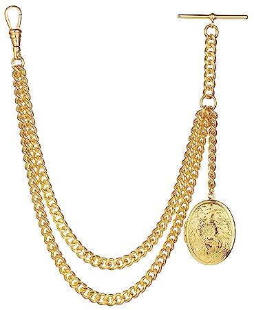 Handgefertigt in Großbritannien, goldfarben, einzelne Albert-Taschenuhr-Kette mit Medaillon-Anhänger, Bronze, Klassisch, Vintage-inspiriert, zeitlos