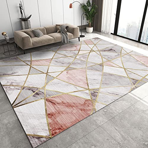 TEMLAN Roségoldener Marmor Teppiche Gegend, Nordische Minimalistische Geometrie Kurzflor Teppiche für Wohnzimmer, Schlafzimmer, Kinderzimmer, Büro, etc 40 x 60cm