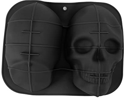 MINGZHE 3D-Skelett-Schädel Halloween-Silikon-Schädelkopf-Backform, Weiches Silikon, Halloween-Skelettkopf-Kuchenform für Schokoladenformen, Kuchen, Süßigkeiten, Pizza-Backformen,(Schwarz)
