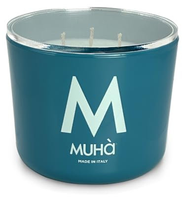 MUHA' | Duftkerze aus türkisfarbenem Glas, Duft Minze und Sandelholz, Raumduft, Format 500 g