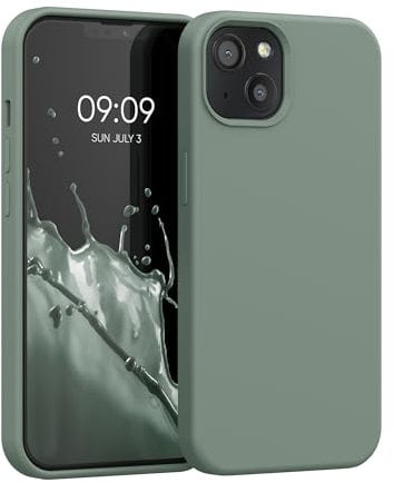 kwmobile Handyhülle für iPhone 13 Hülle, für iPhone 13 Case - Hülle Silikon - kabelloses Laden - Rainwashed Grün