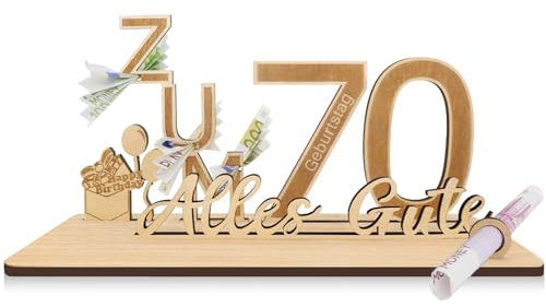 Sugeru Geldgeschenke Geburtstag Zum 70 | 25x13x12cm | Geburtstag Frauen Mann | Geschenke aus Holz Dekoration,Personalisierte Geldgeschenk | Geldgeschenk für Freunde, Familie, Liebhaber -Gästebuch