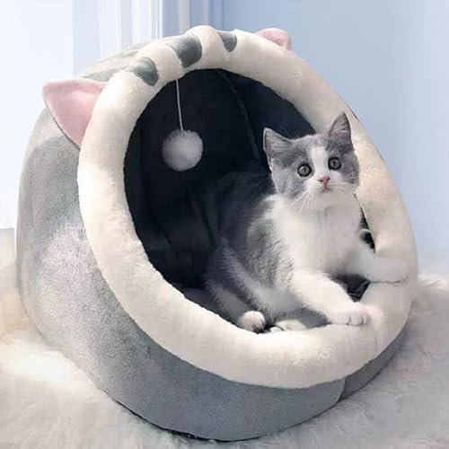 EHOTER Katzenbetten für den Innenbereich mit Spielzeug zum Aufhängen, kleines Hundehöhlenbett, Kätzchen-Zelt, Haus, abnehmbares gepolstertes Kissen, superweich, beruhigende Haustier-Sofa-Matten, ideal