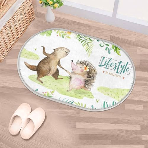 Animal Beaver Igel Oval Fußmatte Plüsch Shaggy Kleine Fläche Teppich 40,6 x 61 cm Weich Saugfähig Badematte Waschbar Rutschfest Bodenteppich für Eingangsbereich Schlafzimmer Badezimmer Wohnzimmer