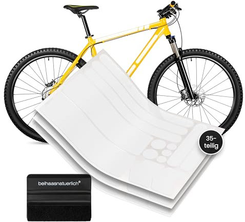 beihaasnatuerlich® Fahrrad Schutzfolie 35-teilig - stark haftender Rahmenschutz für Mountainbike, E-Bike, Trekking Bike, Rennrad - Folien-Set für Fahrradrahmen - verhindert Kratzer (transparent)