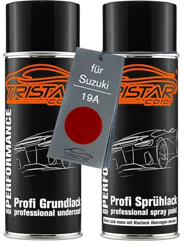 TRISTARcolor Autolack Spraydosen Set für Suzuki 19A Candy Red Perl Grundlack Basislack Sprühdose 400ml
