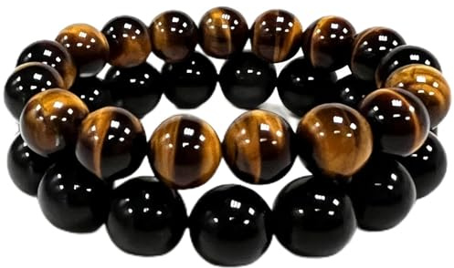 Tigerauge schwarzer Obsidian 12/13mm Armband für Männer und Frauen | Schmuck Heilender dehnbarer Armbänder Bringt Glück und Freude Wohlstand.Mutter/Vater/Ehefrau/Mitarbeiter Geschenk