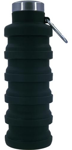 Lizbin Collapsible Water Bottle, Foldable Water Bottles 17oz, Portable Leak Proof Sports Water Bottle, BPA Free Reusable Travel Water Bottle, Silicone Collapsible Water Bottles with Carabiner (Black)