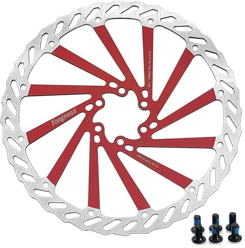 yongness Standard 6 Loch Fahrradscheibenbremsrotor 160 mm Edelstahlfarbener Fahrradbremsrotor mit 6 Schrauben für Rennrad Mountainbike Scheibenbremsrotor (Rot)