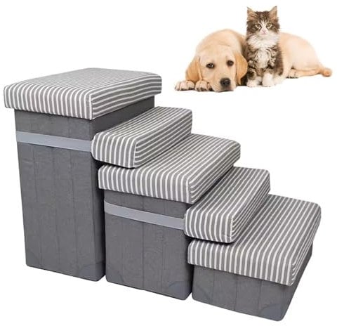 PJDDP Dog Ramp with Storage, Folding Pet Stairs for High Beds,Pet Storage Stepper,Detachable 3 Step Dog Stairs for Old Dog Cats,Portable Doggie Ladder for High Bed Sofa & Window Perch