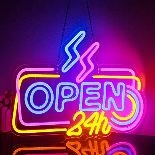 Looklight Open 24H Letrero de neón LED colorido para decoración de pared letreros de neón abiertos regulables letrero abierto de neón para negocios tienda ventana puerta bar salón cafetería hotel