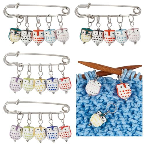 BENECREAT 10 Stück Eulen-Maschenmarkierer-Anhänger, Maschenmarkierer Mit Eulenanhänger, 10 Farbe Strickzubehör Mit 2 Sicherheitsnadeln Zum Stricken, Weben, Nähen, Häkelmarker