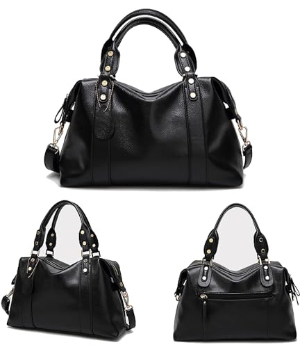 Aileese Vegan PU Leather Purses and Handbags for Women Fashion Boston Shoulder Bag Top Handle Satchel Ladies Hobo Crossbody Bags Black