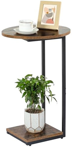 HDANI C-förmiger Kleiner Beistelltisch, Verschiebbarer Sofatisch, Oval (Vintagebraun-Schwarz, 40x30x60cm)