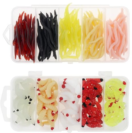 OriGlam 250 Stück weiche Kunststoff-Angelwürmer, Würmer, Maden, Köder, Wurmbrot, künstlicher Regenwurm