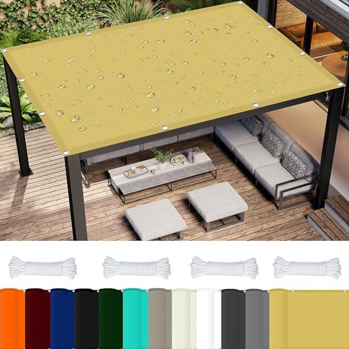 Vela Ombreggiante 6 x 8 m 98% Protezione UV Rete Ombreggiante con Fune per Esterno Giardino Terrazza, Color Crema