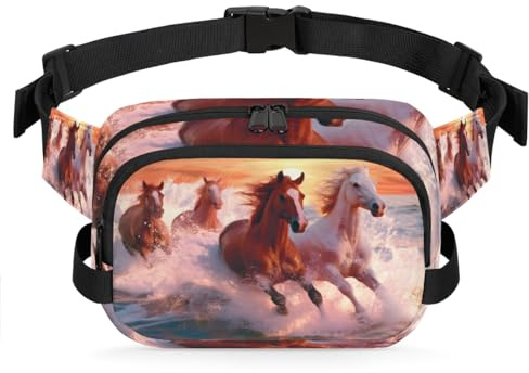Hüfttasche mit Sonnenuntergang, Meer, Strand, Laufen, Pferde, Multifunktionspack für Reisen, Sport, Laufen, Bauchtasche, Geldbörse, Gürteltasche für Damen, Herren, Mädchen, Jungen, farbe, XL,