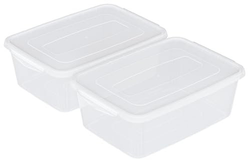 Haodehen 16 L Clear Plastic Storage Box with Lid, Stackable Nestable Orgazing Boxes, 2 Packs