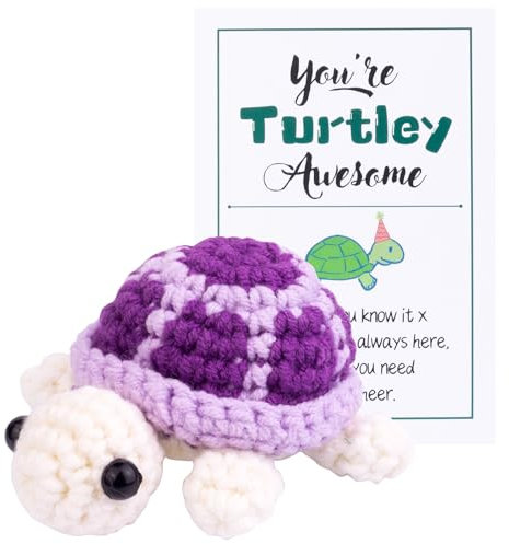 Mwmoeen Lustige Positive Schildkröte Strickpuppe, Pocket Hug Geschenk Schildkröte Tier Häkelpuppe Jubelndes Geschenk mit positiven Affirmation Karte für Freunde Ermutigung Party-Dekoration(Lila)