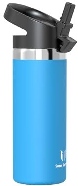 Super Sparrow Botella de Agua Acero Inoxidable - Botella Agua niños Boca Ancha con Paja 500ml - Sin BPA, para Gimnasio, Deporte, Oficina, Yoga, Ciclismo