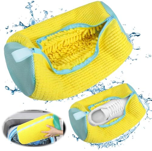 Lot de 2 Sac de lavage de chaussures, Sacs À Linge Chaussures Réutilisables, Sac de Lavage Machine à Laver pour Chaussures, Chaussure Sac à Linge avec Fermeture, Protéger Chaussures (yellow)