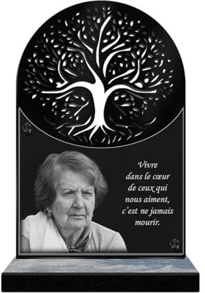 ETERNEL - Plaque Funéraire Personnalisée Arbre de Vie - Photo et Texte Personnalisable, Plaque Funéraire Gravée au Laser pour Hommage, Plexiglass, Plaque Tombale, Cimetière, Enterrement, Deuil