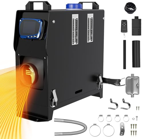 LZQ Calefacción diésel de estacionamiento todo en uno, 8 kW, 12 V, con mando a distancia, monitor LCD y silenciador para coche, RV, camión, caravana (tipo A, negro)
