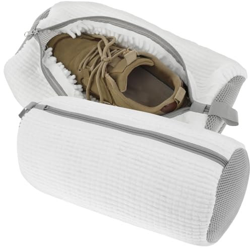 Gatphy 2Pcs Shoe Washing Machine Bag, Shoe Laundry Bag with Zipper Hook, Lightweight Portable Shoes Cleaning Bags, Reusable Shoes Cleaner Bags for Washing Machine Travel Storage (Pure White)