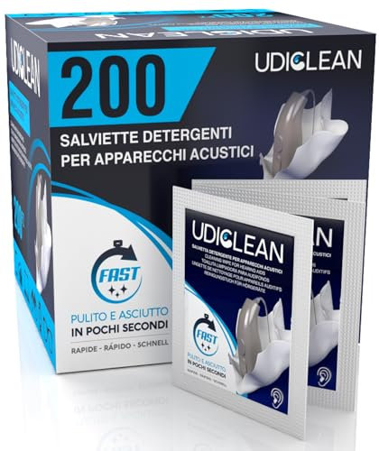 200 Wet Wipes for Cleaning and Maintenance of Hearing Aids Udiclean Quick-Drying Biodegradable Wipes Remove Grease Sweat and Dirt Without Leaving Residue