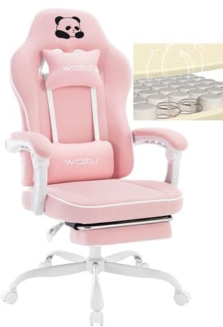 WOLTU Gaming Stuhl mit Taschenfederkissen, Gaming Sessel 150 kg Belastbarkeit, ergonomischer Drehstuhl, Gamer Stuhl mit Kopfkissen, Lendenkissen, Fußstütze, Netzstoff, Rosa, GS16rs