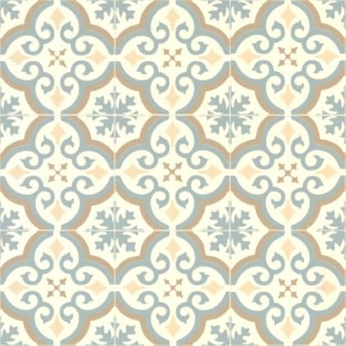 Sol Vinyle Inspiration - Effet Carreaux de Ciment arabesques - Bleu et Ocre - Echantillon 15 x 20 cm