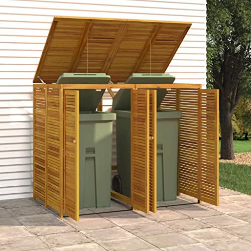 UJCHVHN Household Supplies Double Garbage Bin Shed 140x89x117 cm Solid Wood AcaciaHome & Garden
