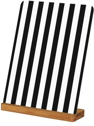 Metall-Bilderrahmen, Schwarz / Weiß gestreift, Aluminium-Bilderrahmen mit Bambussockel, 1 Stück, 12,7 x 17,8 cm und 15,2 x 20,3 cm