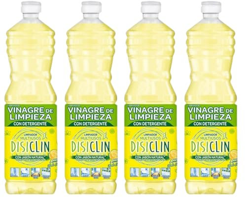 Disiclin Vinagre de Limpieza con detergente Aroma Limón 1L – Pack de 4 Botellas | Potente Desengrasante, Antical y Limpiador para el Hogar, Ideal para Cocina y Superficies total 4L