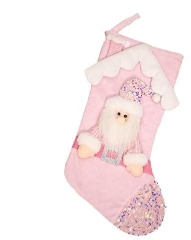 Pink Weihnachtsstrumpf - Samt Weihnachtsstrumpf | Elch Pastell Pastell Weihnachtsstrümpfe mit Pailletten, Weihnachtssocken, Familienurlaubsdekorationen Strümpfe für Kinder